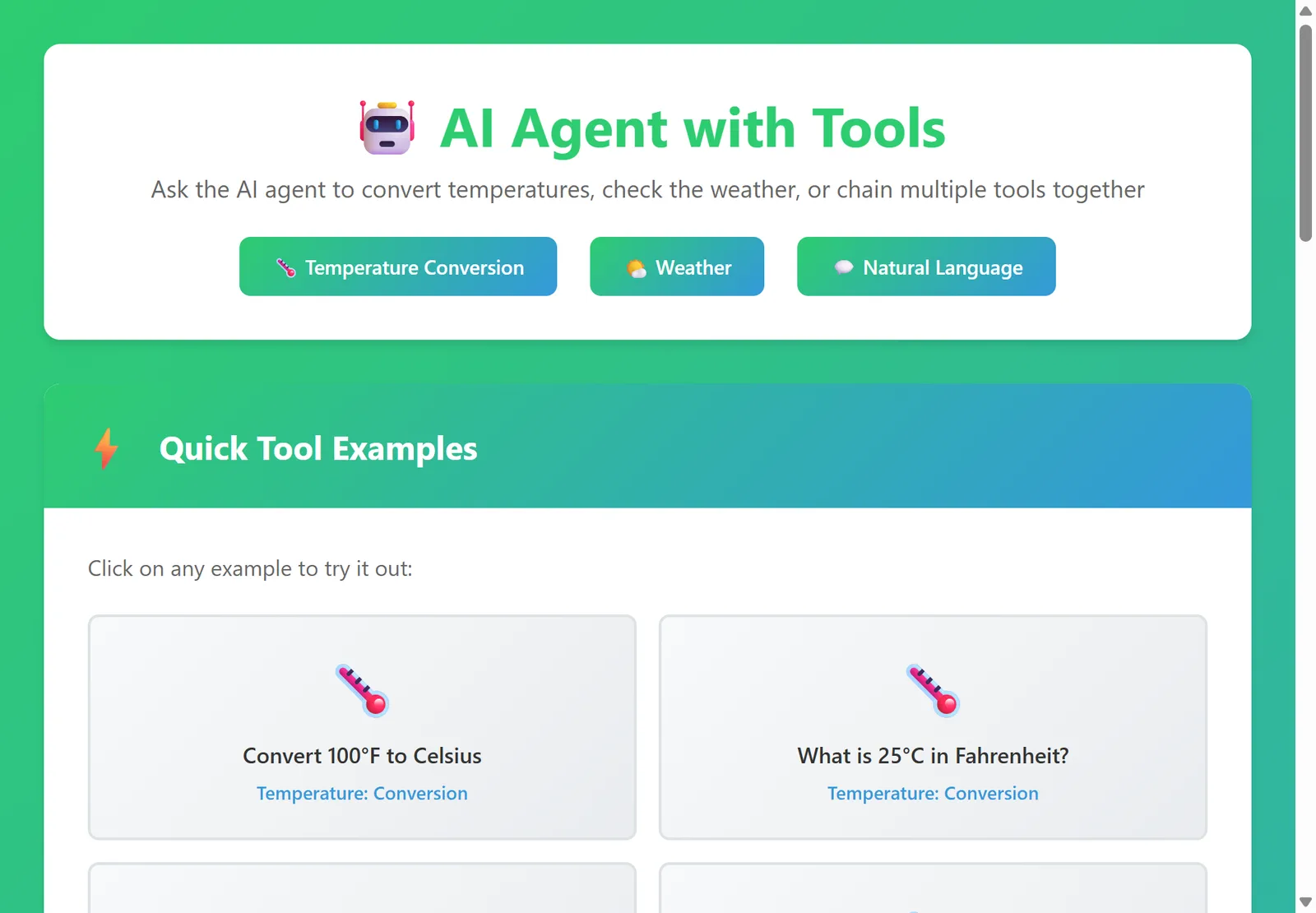 AI Agent Tools Interface