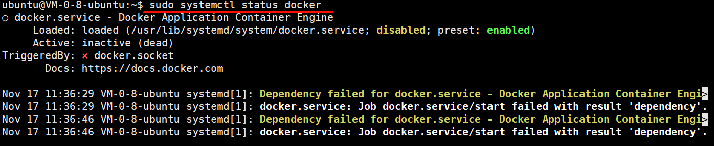Docker 安装过程中报错的界面
