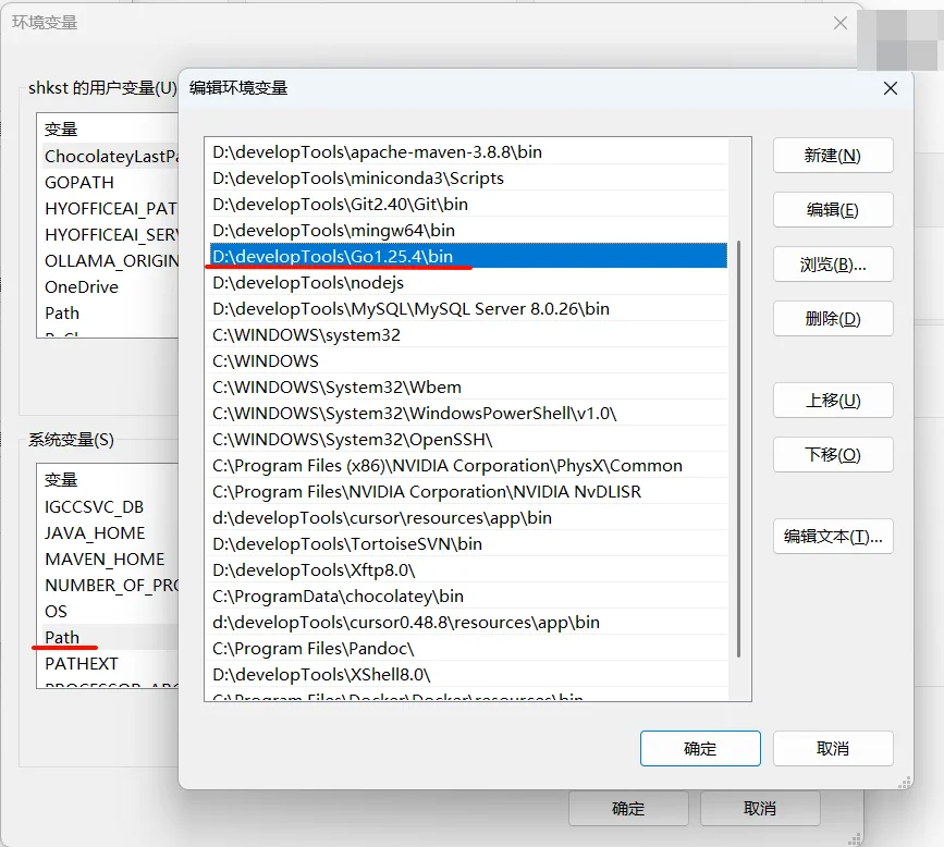 Go 安装完成后的环境变量配置示意图