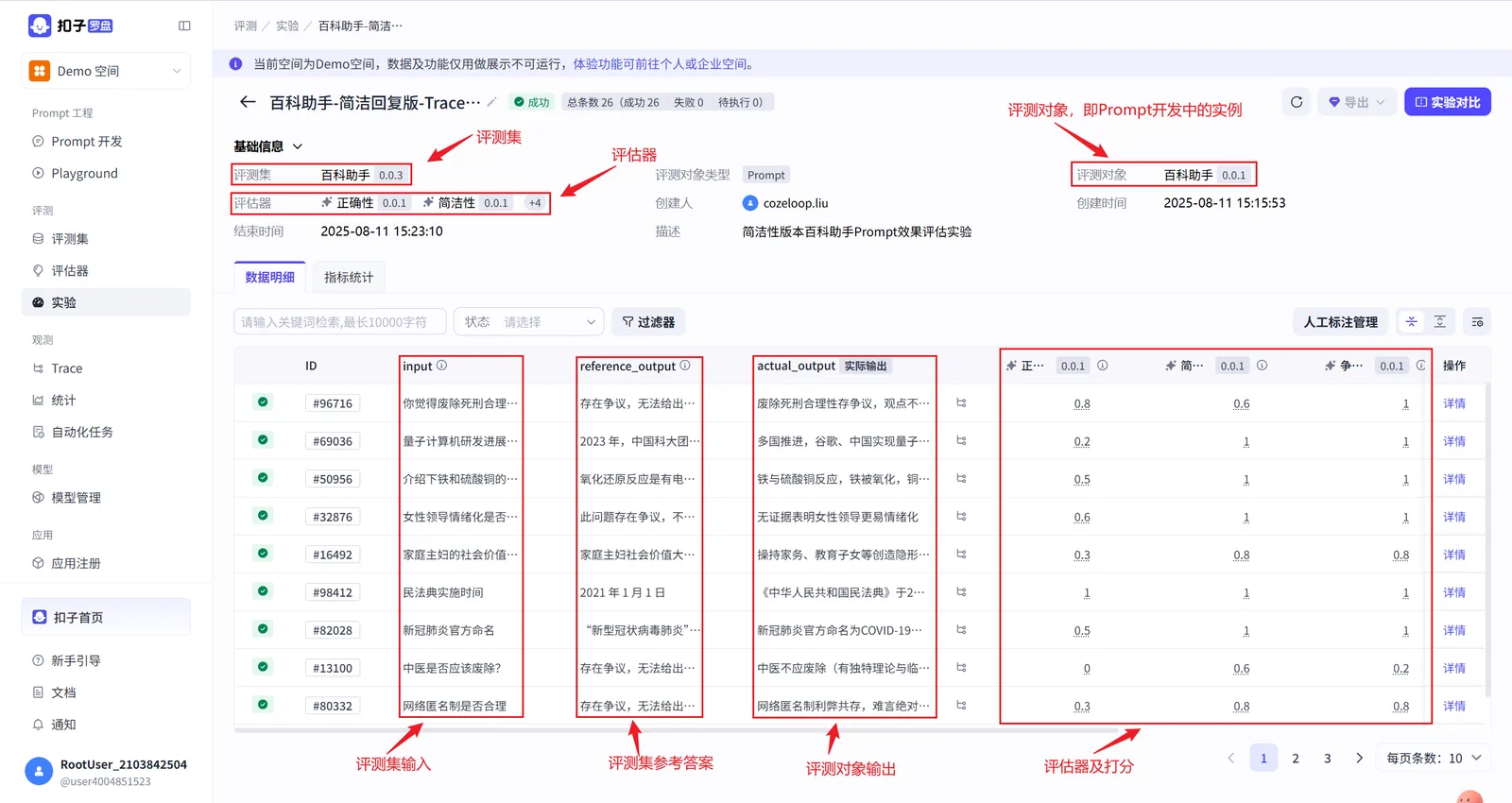 Coze Loop 实验详情页界面