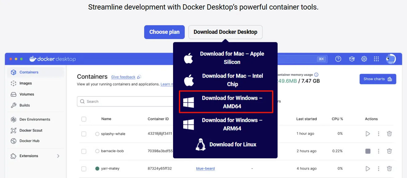 Docker Desktop 官方下载页面